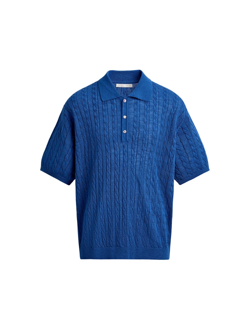 Zara Men’s Short-Sleeve Cable Knit Polo Shirt - Blue
